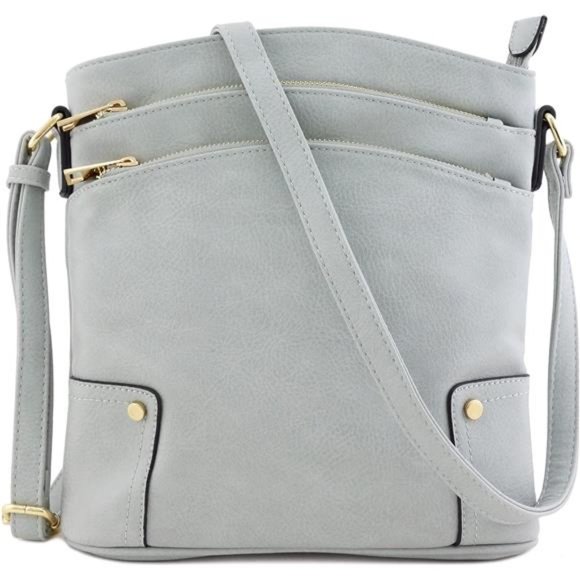 Bags Triple Zip Pocket Large Crossbody Bag Blue Grey Poshmark